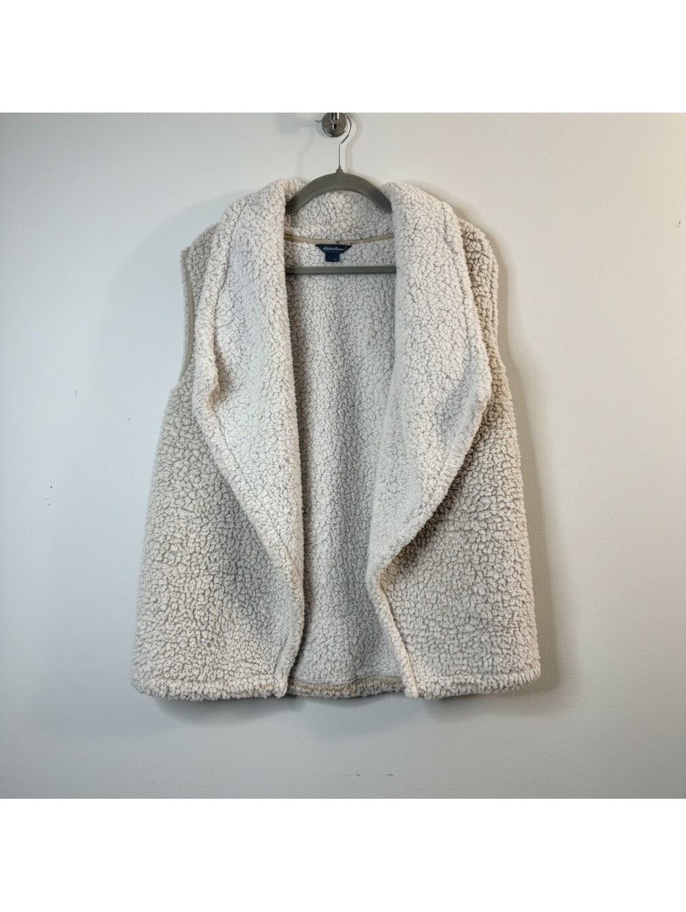 Eddie Bauer Womens Sherpa Fleece Open Front Vest Cream Ivory Cozy Soft Size Med